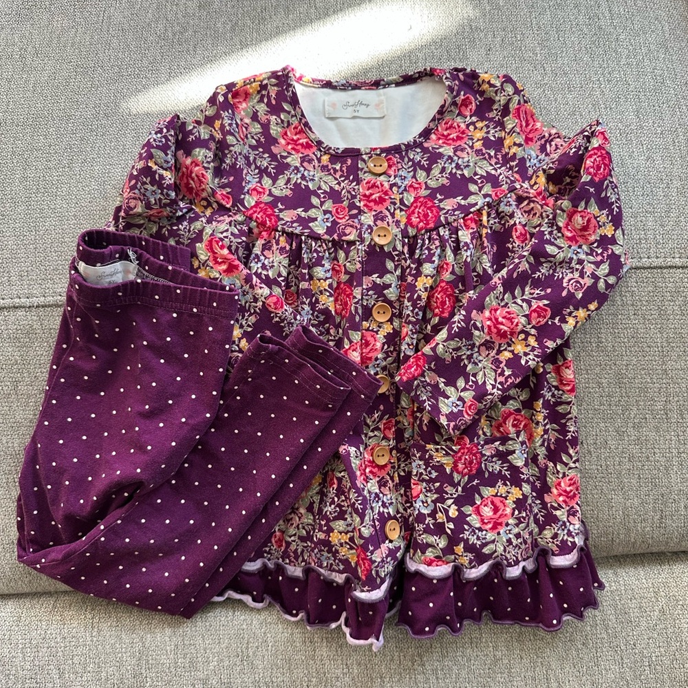 SweetHoney Purple Floral Kids Matching Set